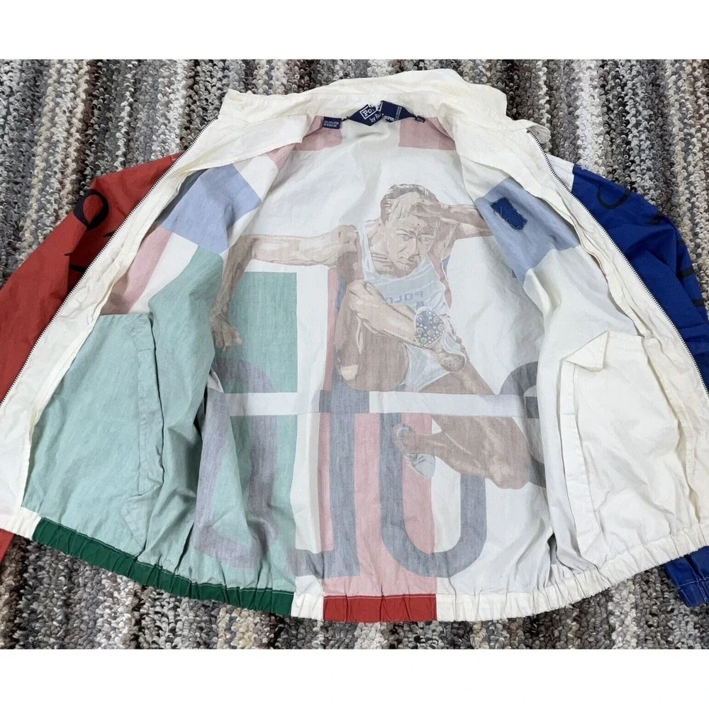 Vintage Polo Ralph‎ Lauren Jacket Men M 90s Olympics Stadium Hurdle Man 1992 AOP